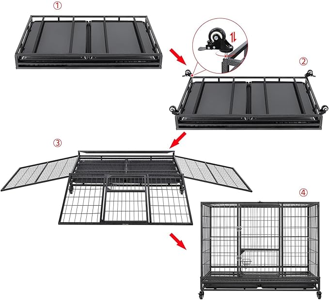 Yaheetech Dog Crate 43-inch Heavy Duty Metal Dog Cage Collapsible Open Top Pet Kennel w/Double Doors & Prevent Escape Locks/Lockable Wheels/Double Tray Indoor Outdoor, Black