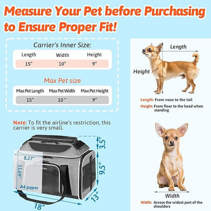 Petskd Top-Expandable Pet Carrier 18x13x9.5 Inches Southwest Airline Approved, Soft-Sided Carrier for Small Cats and Dogs with Locking Safety Zippers and Anti-Scratch Mesh(Grey)