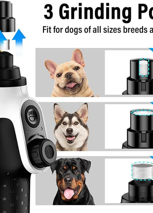 Casfuy Smart 6-Speed Dog Nail Grinder - 50% More Power Pet Nail Grinder with 2 LED Lights Quiet Rechargeable Electric Dog Nail Trimmers File Toenail Grinder for Large Medium Small Dogs & Cats (White)