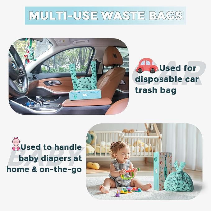 Poop Bags for Dog and Cat with Handle- 180 Counts, Uscented,Corn Starch Blend Extra Thick and Guaranteed Leak Proof Dog Poop Bags and kitty litter Disposal Bags