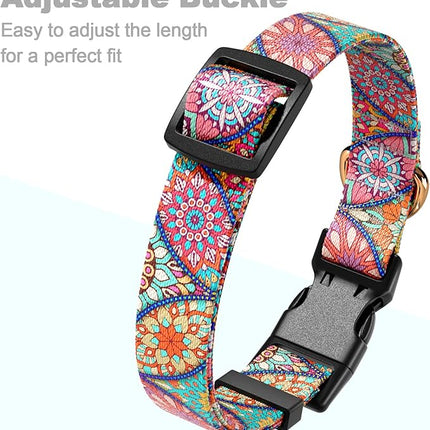 Rnivvi Dog Collar for Small Dogs, Cute Heavy Duty Adjustable Puppy Collar with Quick Release Buckle for Boy Girl & Female, Pet Accessories for Walking Running, S Length 3/4" Width, Beautiful Mandala