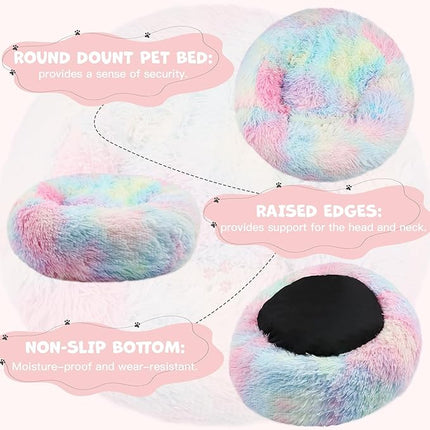 Himax Medium Dog Bed Washable, Round Dogs Beds with Blanket Attached, Calming Dog Bed, Multi-Colored (20"/26"/35")…