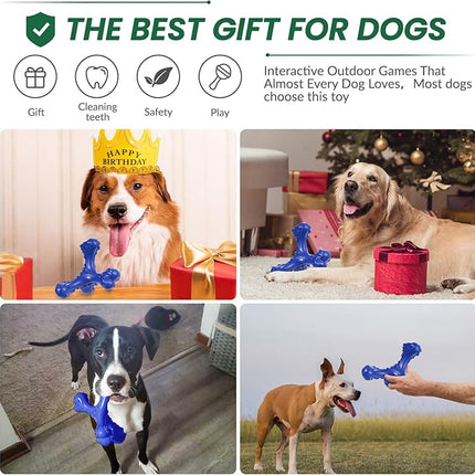 Dog Chew Toys for Aggressive Chewers Large Breed,Indestructible Bones Toy，Durable Cleaning Toothbrush Natural Rubber Dog Toys… (Deep Blue)