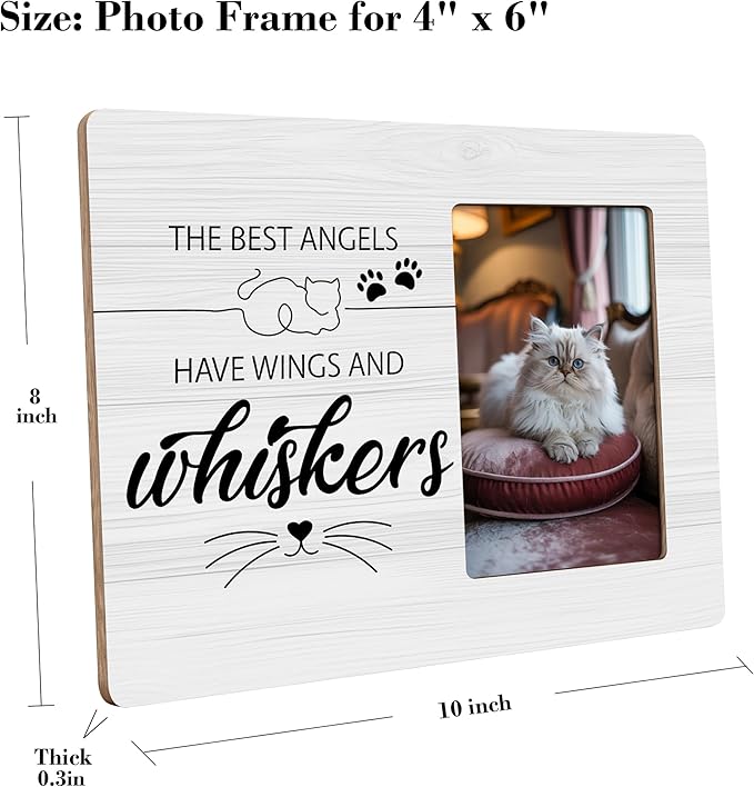 Cat Memorial Gifts for Loss of Cats Sympathy Picture Frame, The Best Angels Have Wings and Whiskers Frames Fits 4x6 Photo