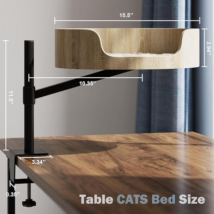 Large cat Desk Bed Side Table Hammock,Space-Saving 360°Rotating & Adjustable Shelf Elevated cat Bed for Desk Mount