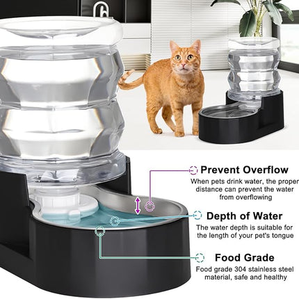 RIZZARI Dog Food Water Dispenser: 4L Large Black Stainless Steel Feeder with Triple Filter -Healthy Hydration for Pets in The Living Room - Garden and Study Room