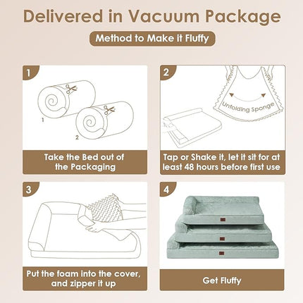 EHEYCIGA Memory Foam Dog Bed XXL, Giant Dog Bed Orthopedic with Washable Removable Cover, Waterproof Pet Bed Couch for Jumbo Dogs, 48x36x7 Inches, Greyish Green