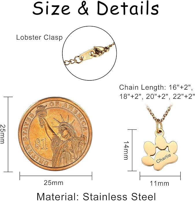 MeMeDIY Personalized Paw Print Necklace for Women Engraved Name Dog Paw Necklace Stainless Steel/925 Sterling Silver Paw Necklace Pet Memorial Necklace 1-4 Cat Paw Print Necklace