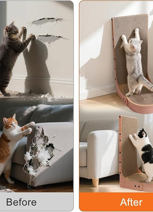 Cat Scratcher, 2 in 1 Multifunctional L Shape Cat Scratch Pad Wall Mounted with Oval Cat Bed Bowl for Indoor Cats (1 PCS Cat Scratcher)