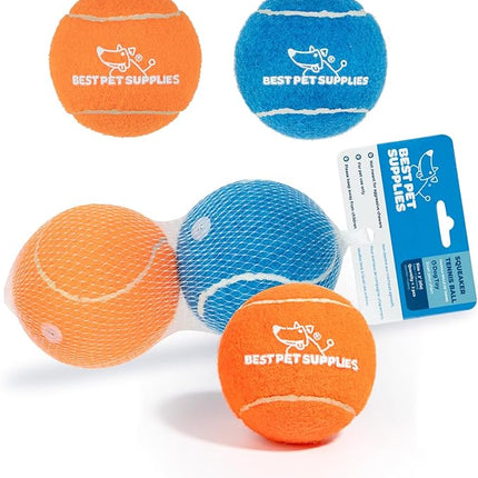 Best Pet Supplies Interactive Squeaky Dog Chew Toy, Ideal Dog Toys for Chewers, Small, Medium & Large Dogs, and Fetch Lovers - Tennis (Assorted Color), Large (Pack of 2)