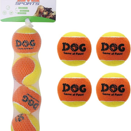 AMA SPORT Squeaky Tennis Balls for Dogs 2.5" Small Medium Dog Tennis Balls for Throwing and Fetching Dog Toys for Training, Exercise, High Bouncing 4 Pack (Orange Yellow)