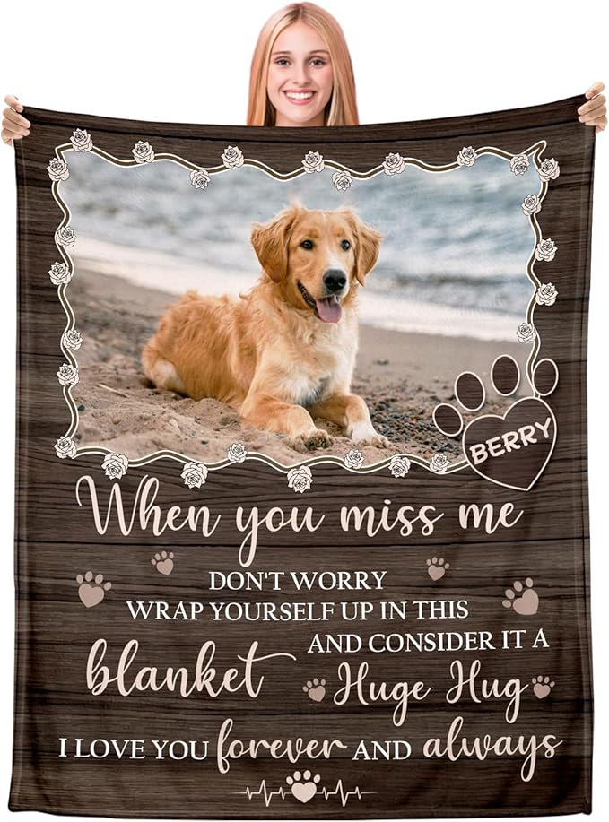 Custom Pet Memorial Gifts, Personalized Dog Blanket with Photo, Dog Memorial Gifts for Loss of Dog, Pet Loss Gifts for Pet Lovers, Dogs Cats Sympathy Gift, Pets Remembrance Bereavement Gifts