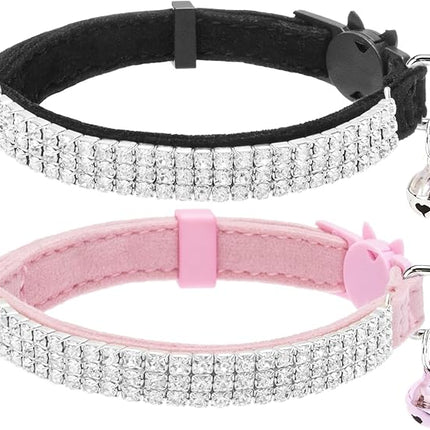 EXPAWLORER Soft Velvet Safe Cat Collars for Girl Cats - Rhinestones Bling Diamante Adjustable Collars Breakaway- Chirstmas Cat Clollar Gifts with Bells for Boy Cats Kitty and Small Dogs