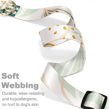 Rnivvi Dog Collar for Medium Dogs, Cute Boho Heavy Duty Adjustable Puppy Collar with Quick Release Buckle for Girl & Female, Pet Accessories for Walking Running, M Length 1" Width, Tropical Leaves