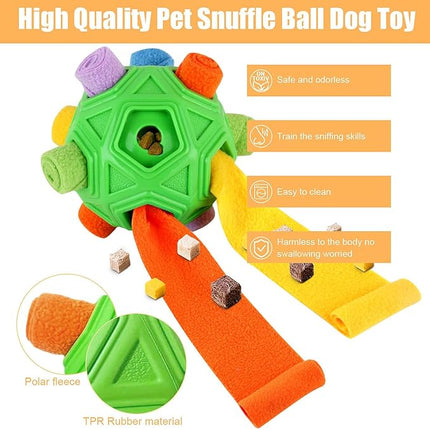 Dog Snuffle Ball-Interactive Puzzle Dog Toys Encourage Natural Foraging Skills Slow Feeder for Training and Stress Relief, Cloth Strip Hiding Food Chew Toys with Squeaky Carrot Toy for Any Size