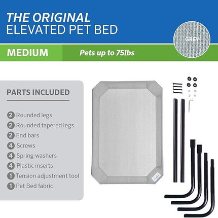 Coolaroo Original Elevated Dog Bed - Breathable Off-The-Ground Pet Bed with Cooling Fabric, Joint Relief & Moisture-Resistant Fabric, 100% Recyclable, Easy Clean, Grey, Medium