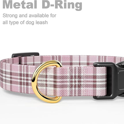 Rnivvi Dog Collar for Small Dogs, Cute Heavy Duty Adjustable Puppy Collar with Quick Release Buckle for Boy Girl & Female, Pet Accessories for Walking Running, XS Length 5/8" Width, Pink Tartan