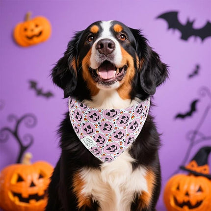 E-Clover Halloween Dog Bandanas & Matching Scrunchie Set Girl Cute Pink Pumpkin Dog Scarf Bibs Pet Bandana with Bow Tie for Small Dogs Puppy Owner Mom