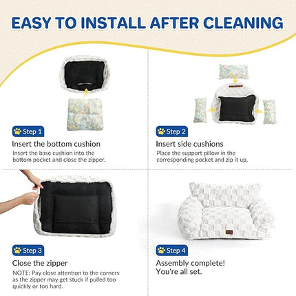 Large Dog Bed Sofa, Fluffy Pet Bed for Medium and Large Dogs, Supportive Dog Couch Sofa for Dogs, Pet Sofas with Washable Cover & Non-Slip, 38 inch, White