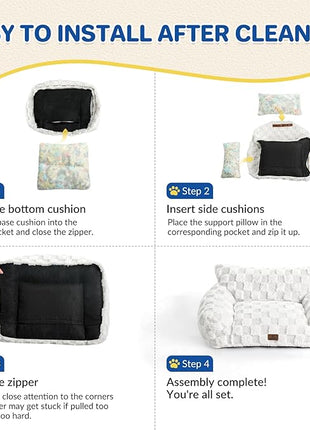 Cat Bed Cats Couch for Puppy and Kitten, Fluffy Pet Couch Small Dog Sofa Bed, Supportive Cat Sofa for Indoor Cats, Washable Cover & Non-Slip, 26 inch, White