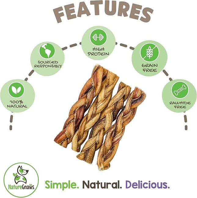 Nature Gnaws Braided Bully Sticks for Dogs 5-6" (10 Count) - Long Lasting for Small and Medium Dogs - Natural Beef Dog Chew Bones - Rawhide Free