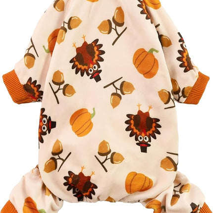 Fitwarm Thanksgiving Turkey Dog Pajamas, Funny Dog Winter Clothes for Small Dogs Girl Boy, Pet Jumpsuit, Cat Onesie with Feet, Lightweight Velvet, Orange, XXL