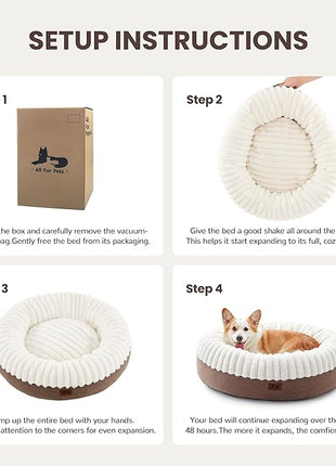Calming Donut Dog Bed - 30" Round Washable Corduroy Fleece Pet Bed with Anti-Slip Bottom, Anti-Anxiety Cushion Bed for Small Medium Dogs and Cats