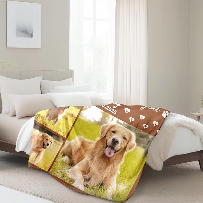 Pet Memorial Blanket Gifts, Personalized Dog Blanket with Pictures Name, Pet Memorial Gifts for Loss of Dog Cat, Custom Pet Throw Blanket for Pet Lover, Pet Loss Sympathy Gifts, Bereavement Gifts