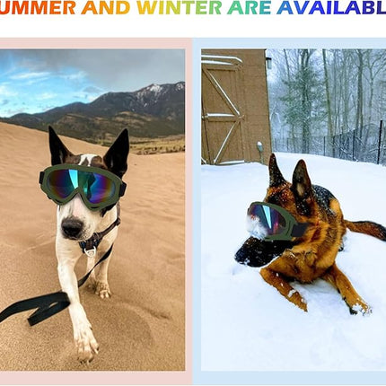 Large Dog Sunglasses with Adjustable Strap UV Protection, Suitable for Medium-Large Dogs, Soft Goggles (Army Green Frame)