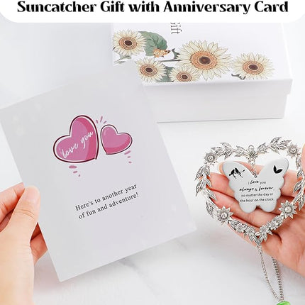 Happy Anniversary Suncatcher for Men, Women, Couple, Romantic Wedding Marriage Gift for Him, Parents, Personalized Crystal Rainbow Maker with Gift Box and Card