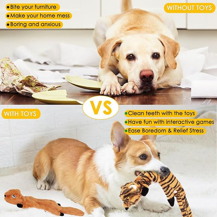 Dog Squeak Toys 5 Pack,No Stuffing Plush Dogs Chew Toys for Small Medium Large Breed Chewer Squeaky Toys Durable Puppy Teething Toys Stuffless Puppy Toys for Boredom