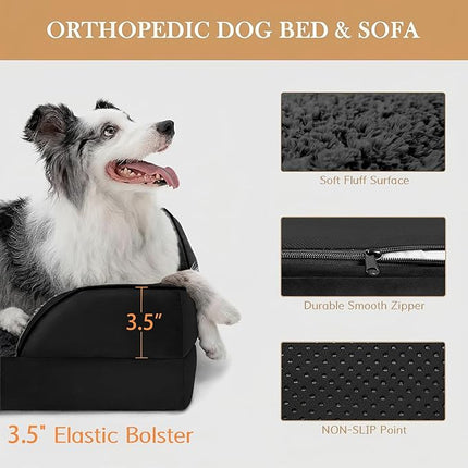 Comfort Expression Orthopedic Dog Bed for Small Dogs 24x16 Inch, Waterproof Supportive Egg Crate Foam Small Pet Bed with Removable Bolsters, Dog Couch with Washable Cover & Non-Slip Bottom, Black