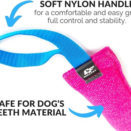 Bull Fit K9 Dog Bite Tug Toy with 2 Strong Handles - Made of Durable & Tear-Resistant French Linen - Perfect for Tug of War, Fetch & Puppy Training - Ideal for Medium to Large Breeds