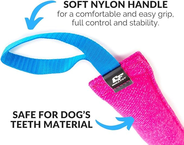 Bull Fit K9 Dog Bite Tug Toy with 2 Strong Handles - Made of Durable & Tear-Resistant French Linen - Perfect for Tug of War, Fetch & Puppy Training - Ideal for Medium to Large Breeds
