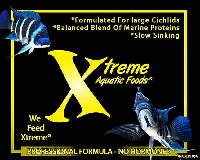 Xtreme Big Fella 3.0mm Pellets: Professional Nutrition for Medium to Large Cichlid/Community Fish - Boost Immune & Digestive Health, Color & Energy, Max Protein Fish Food – USA Farm Grown (64oz)