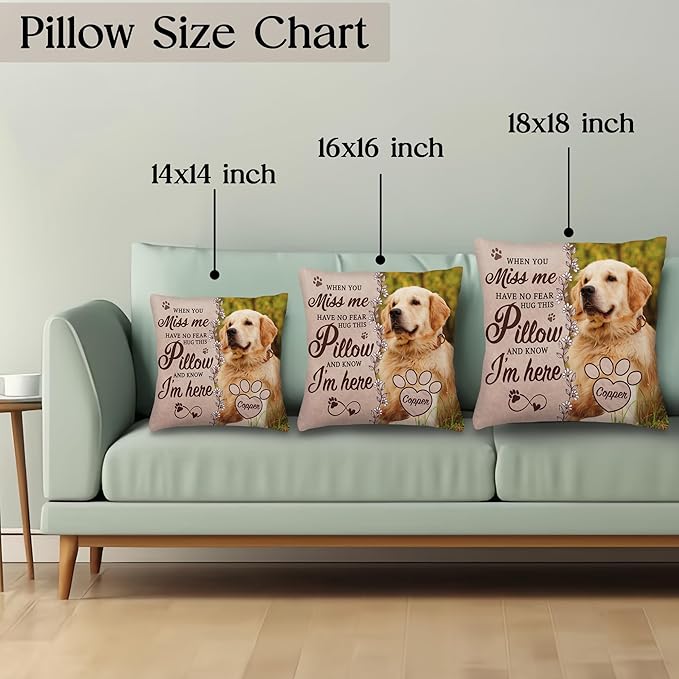 Personalized Pet Memorial Pillow with Photo, Dog Memorial Gifts for Loss of Dogs Cats, Pet Photo Gifts for Dog Lovers, in Memory of Pet, Loss of Dog Sympathy Gift, Dog Bereavement Gift