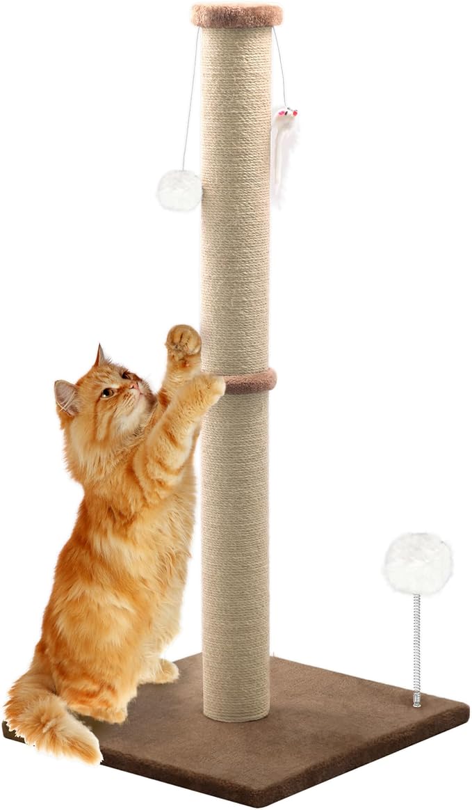 36'' Tall Cat Scratching Post, Large Sisal Scratch Post for Indoor Cats, Sturdy Cat Scratcher Tower, Vertical Cat Scratch Pole, Modern Cat Furniture for Kittens & Adult Cats (Brown)