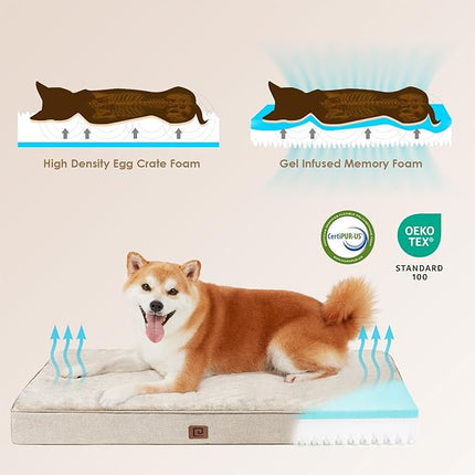 EHEYCIGA Waterproof Dog Bed Orthopedic 30"x20", Memory Foam Pet Bed for Medium Dogs, Washable Pet Mat with Removable Cover, Beige