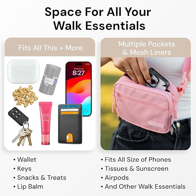 Pup Culture Cross Body Dog Training Treat Pouch | Removable for Anytime Puppy Training | Built-in Poop Bag Dispenser & Used Bag Holder | Stylish - Cream