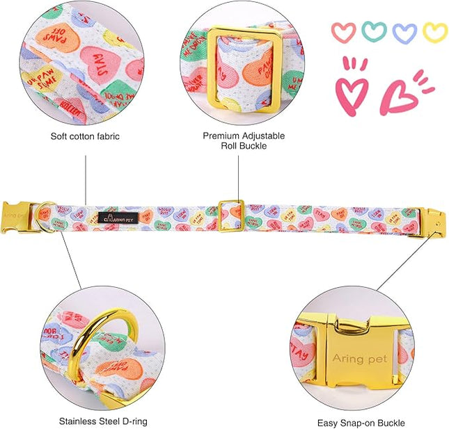 ARING PET Valentine's Day Dog Collar with Bow, Cute Adjustable Heart Bowtie Pet Collars with Metal Buckle for Puppy Small Medium Large Boy Girl Dogs-S
