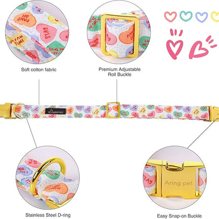 ARING PET Valentine's Day Dog Collar with Bow, Cute Adjustable Heart Bowtie Pet Collars with Metal Buckle for Puppy Small Medium Large Boy Girl Dogs-XL