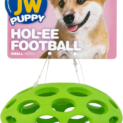 JW Pet Hol-ee Football Dog Toy Puzzle Ball, Natural Rubber, Small (5 Inch Length), Colors May Vary