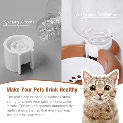 Dog Bowls, Cat Food and Water Bowl Set with Water Dispenser and Stainless Steel Bowl for Cats and Small Dogs - Brown