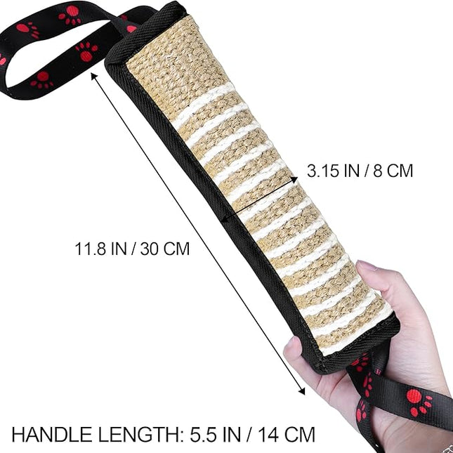 Dog Tug Toy Dog Bite Jute Pillow Pull Toy with 2 Strong Handles Perfect for Tug of War, Puppy Interactive Play, Tear Resistant Bite Training Toys for Small Medium Large Dogs (Black Footprint)