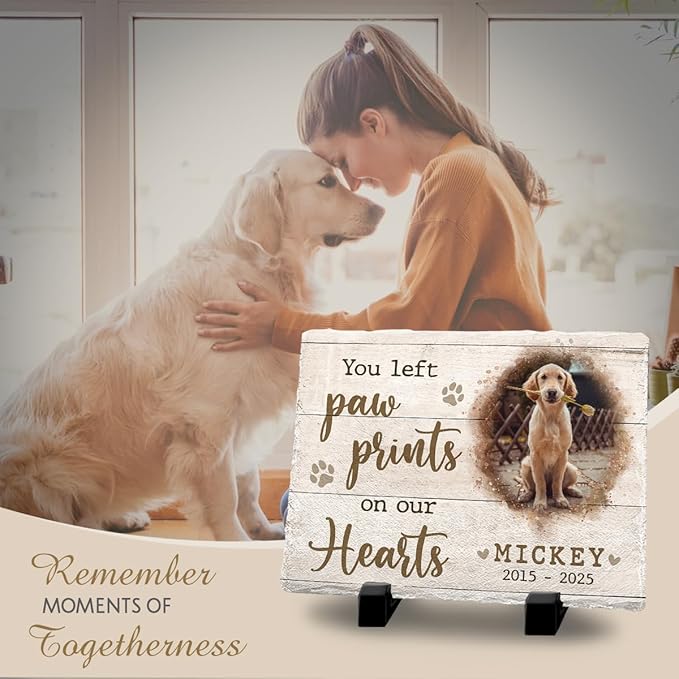 Personalized Slate Memorial Stone for Dogs and Cats - Dog Paw Prints - Thoughtful Bereavement Gifts for Cat Lovers, Ideal Keepsake for Pet Loss - Change a Meaningful Quote