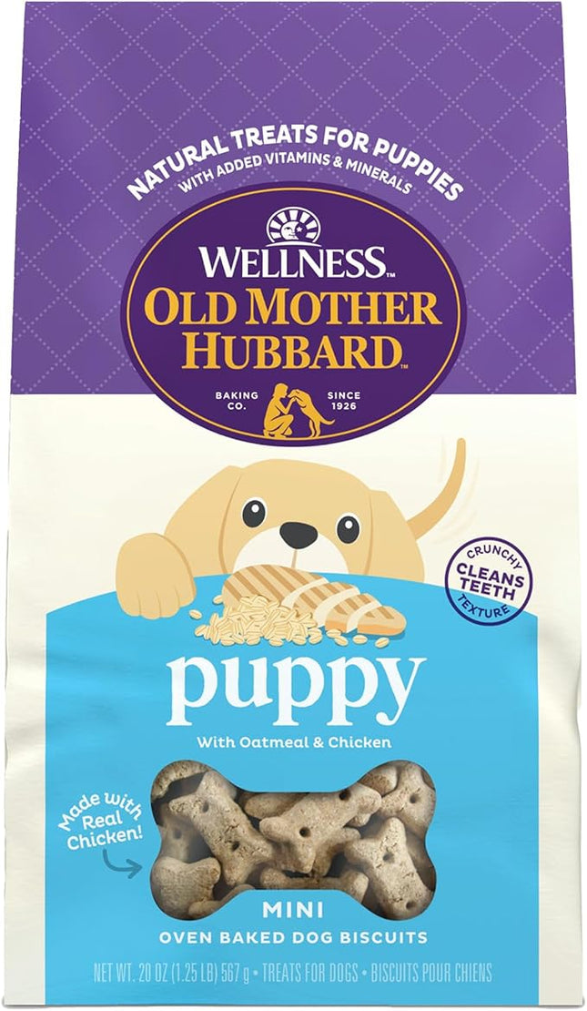 Old Mother Hubbard Wellness Puppy Dog Biscuits, Natural, Training Treats for Puppies, Oatmeal & Chicken Flavor, Mini Size, (20 Ounce Bag)