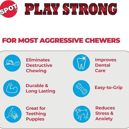 SPOT Play Strong Trident Bone - Durable TPR Long Lasting Dog Chew for Aggressive Chewers, Hole for Treats, Virtually Indestructible Toy for Large Dogs & Puppies up to 90lbs - 6 inch
