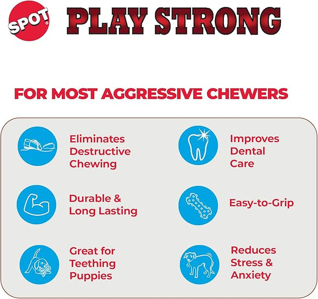 SPOT Play Strong Trident Bone - Durable TPR Long Lasting Dog Chew for Aggressive Chewers, Hole for Treats, Virtually Indestructible Toy for Large Dogs & Puppies up to 90lbs - 6 inch