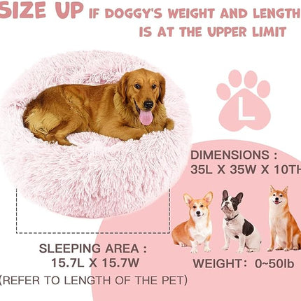 Himax Dog Beds for Large Dogs, Comfort Dogs Bed with Blanket Attached, Calming Anti-Anxiety Fluffy Dog Bed Washable (20"/26"/35") Pink
