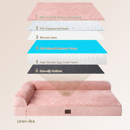 EHEYCIGA Memory Foam Dog Bed Medium Sized Dogs, Waterproof Dog Bed Orthopedic with Washable Removable Cover, Non-Slip Pet Bed Couch for Crate, 30x20x6 Inches, Pink